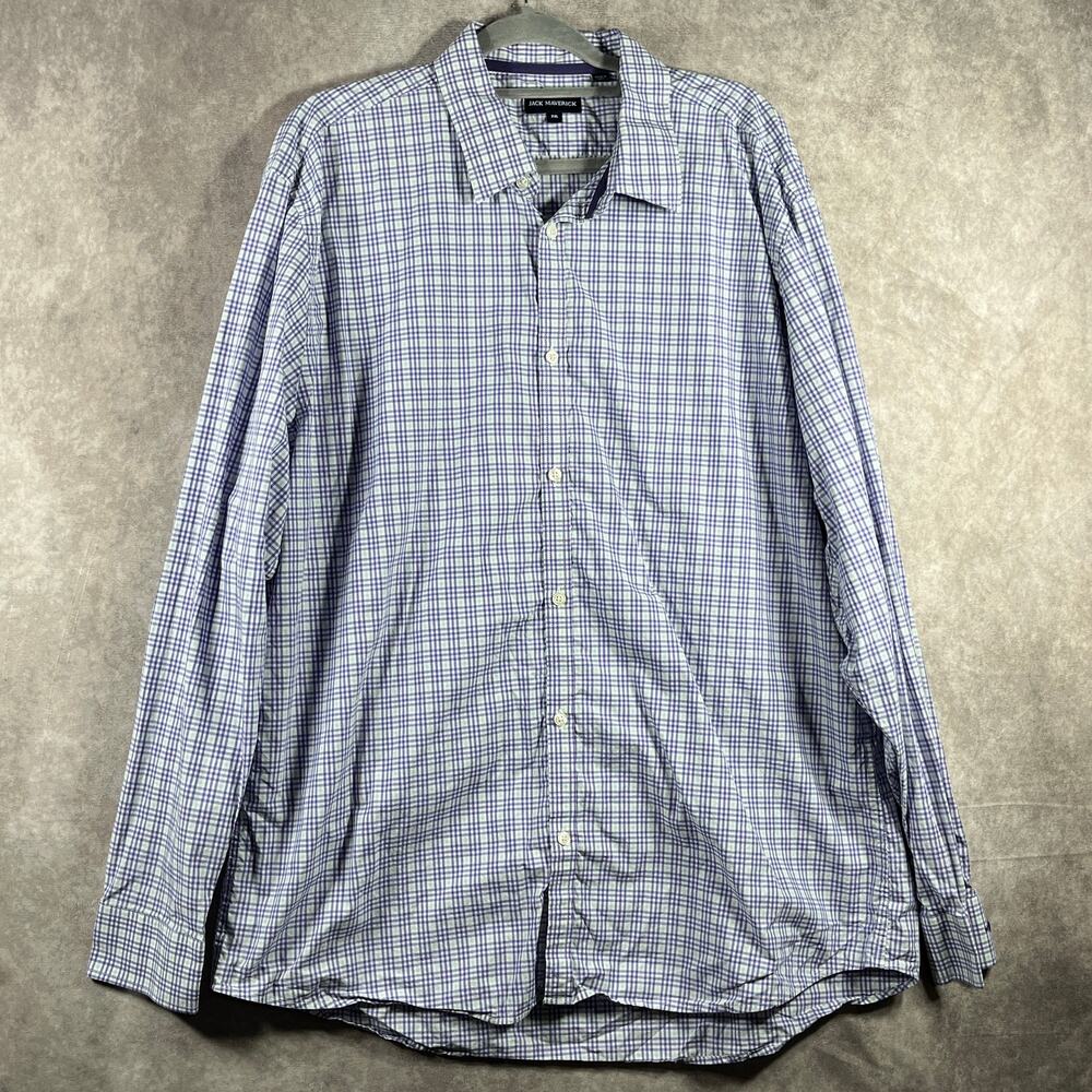 John Maverick Performance Shirt Mens‎ 2XL Purple Plaid Button Up Long Sleeves